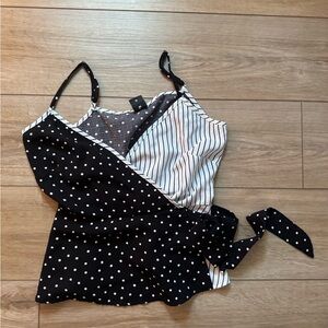 Stylish Black and White Polka Dot and Striped Women's Top